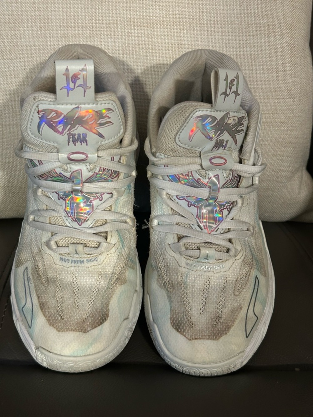 Puma Kids White Light Gray Sneakers with Iridescent Holographic Accents